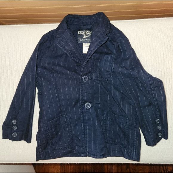 Oshkosh B'gosh Pinstripe Navy Blue Blazer Toddler Boy Size 18 Month - Picture 3 of 4